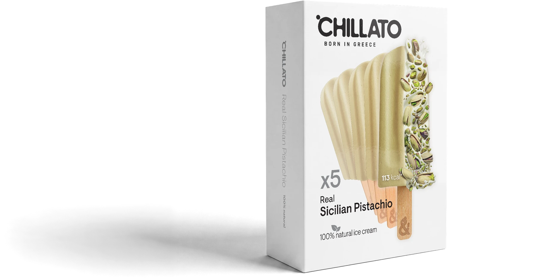 Πολυσυσκευασία Chillato με γεύση φιστίκι Σικελίας — πέντε παγωτά σε ένα κουτί